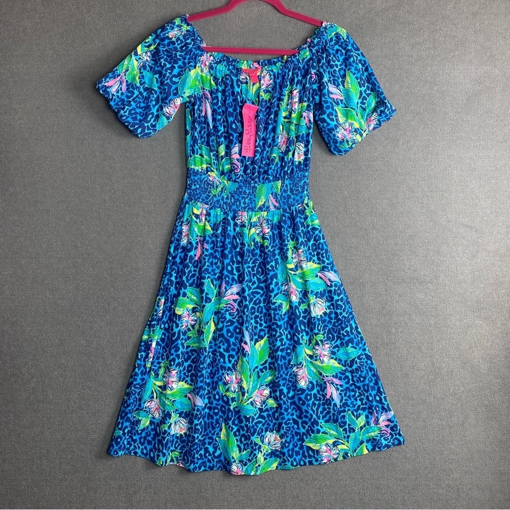 Lilly Pulitzer Camille Formentera Turquoise off the shoulder dress size S - Picture 2 of 7